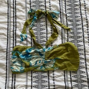 Anthropologie | Green and Blue Floral Halter Top Size Medium